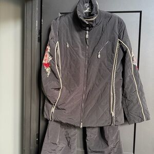 Bogner Black Quilted Ski Jacket with Floral Embroidery